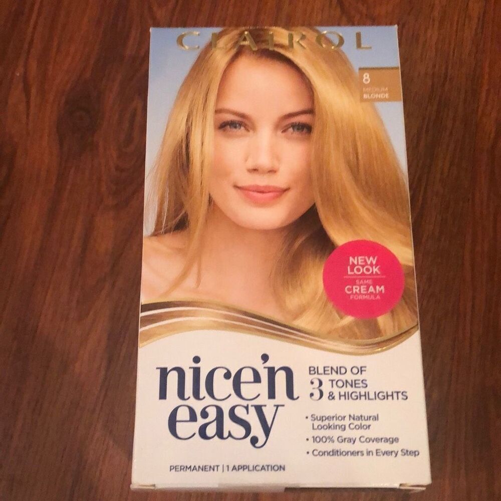 Clairol Nice'n easy Medium blonde #8 permanent hair dye color gray coverage
